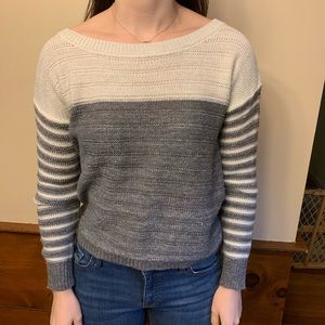 Grey & White Striped Sweater with metallic detail